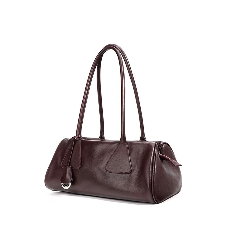 Womens Genuine Leather Triangle Barrel Shoulder Bag  2025 Vintage Edition