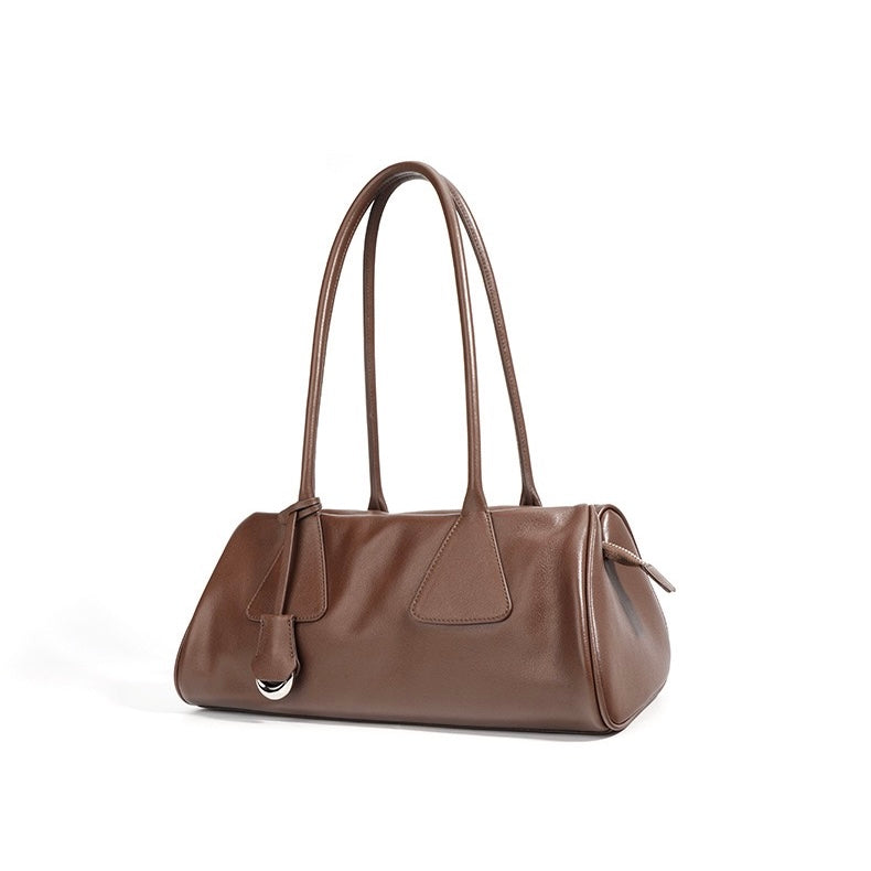 Womens Genuine Leather Triangle Barrel Shoulder Bag  2025 Vintage Edition