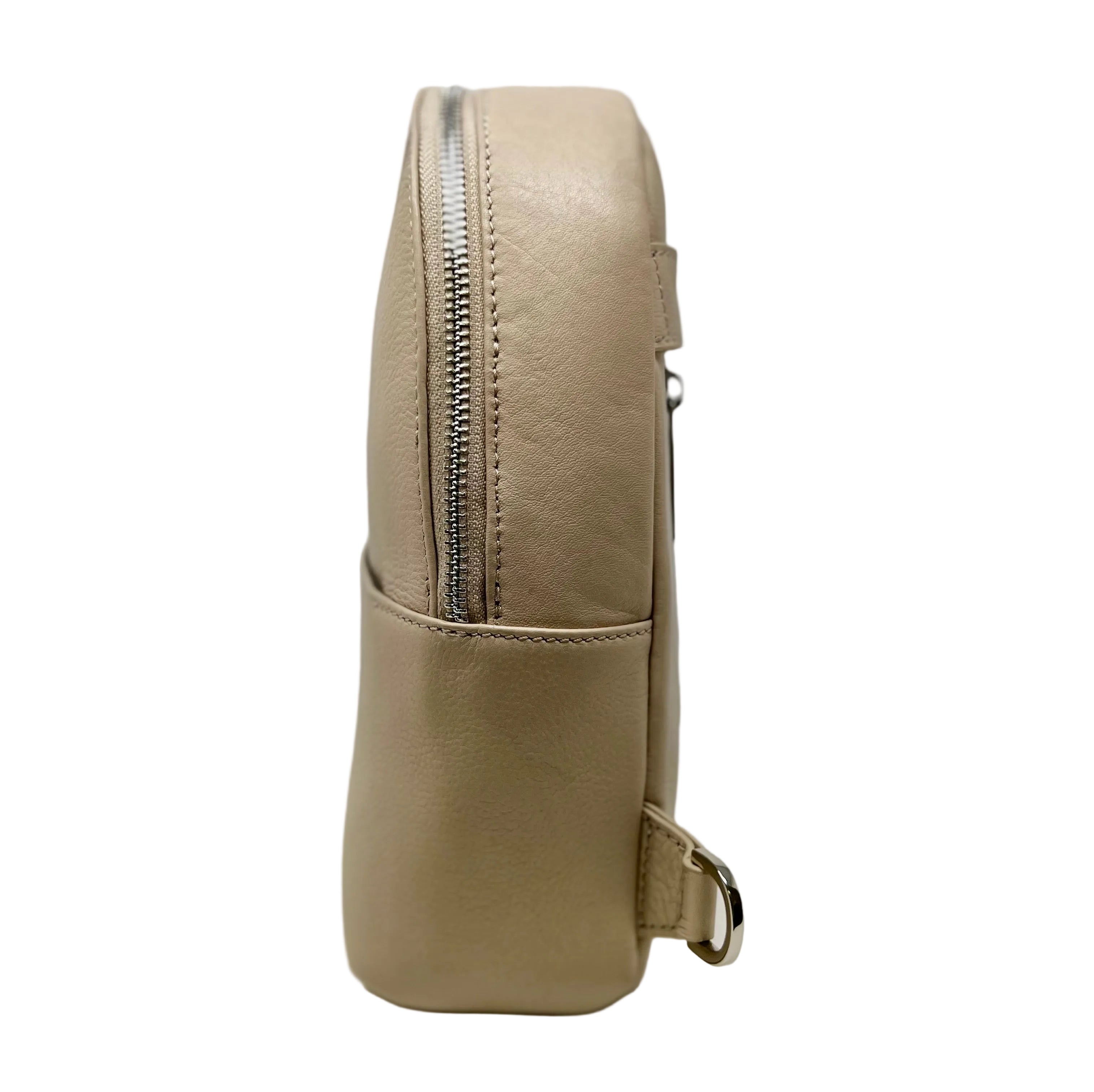 Petit Sac à dos Classique en Cuir Beige, convertible - Caroline