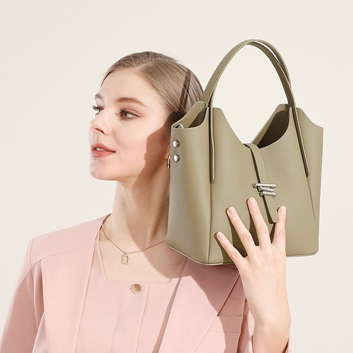 Womens Genuine Leather Commuter Top Handle Crossbody Shoulder Bag In Minimalist Style