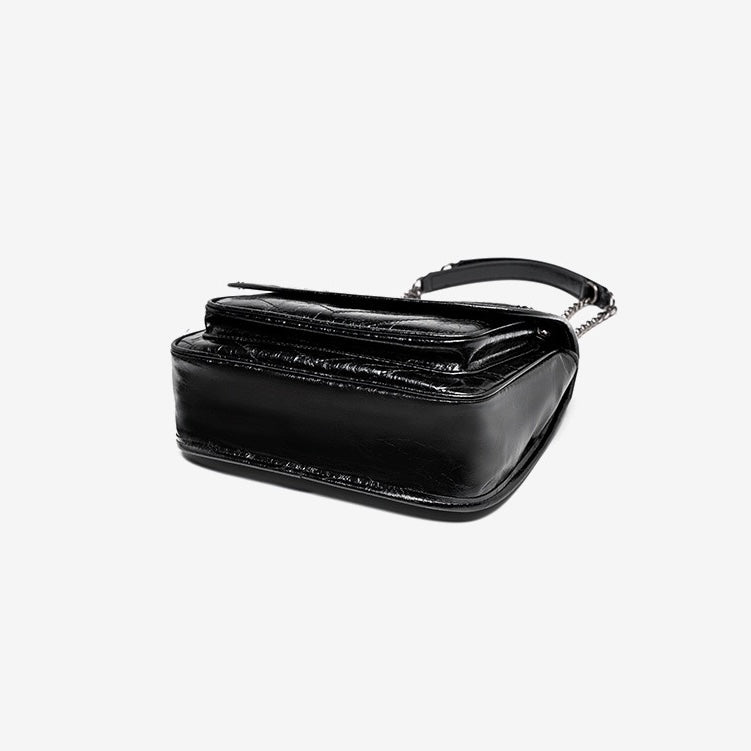 Womens Genuine Leather Chain Detail Large Capacity Messenger Shoulder Bag