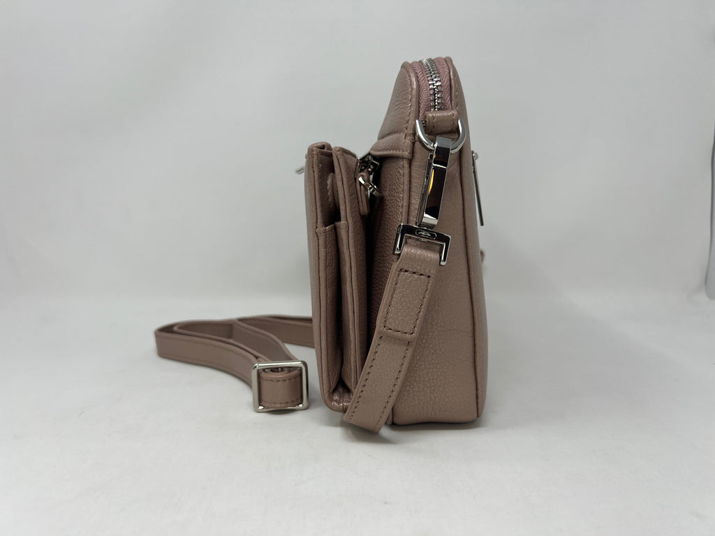 Petit Sac bandoulière avec porte-carte détachable rose platine | Kennedi