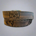 Keldon Men’s Full-Grain Leather Biker Belt. Skull Chain Embossed Design with Removable Buckle