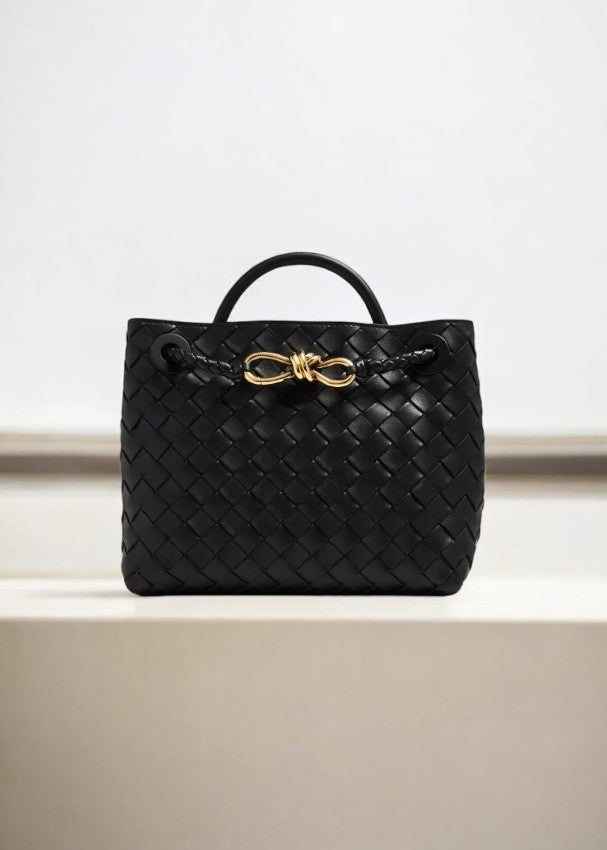 Alyn | Black Woven Mini Leather Tote Bag – Effortless Elegance & Timeless Appeal