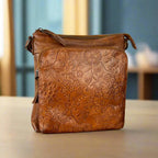 MET Women’s Genuine Leather Crossbody Bag. High-Quality Flower Embossed Floral Purse