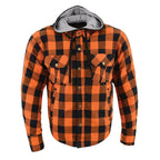 Milwaukee Leather Men's Orange & Black Armored Flannel Biker Shirt w/ Reinforced Fibers