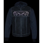 Milwaukee Leather Men's Black Leather Vest with Reflective Skulls & Full Hoodie Liner