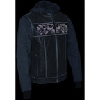 Milwaukee Leather Men's Black Leather Vest with Reflective Skulls & Full Hoodie Liner