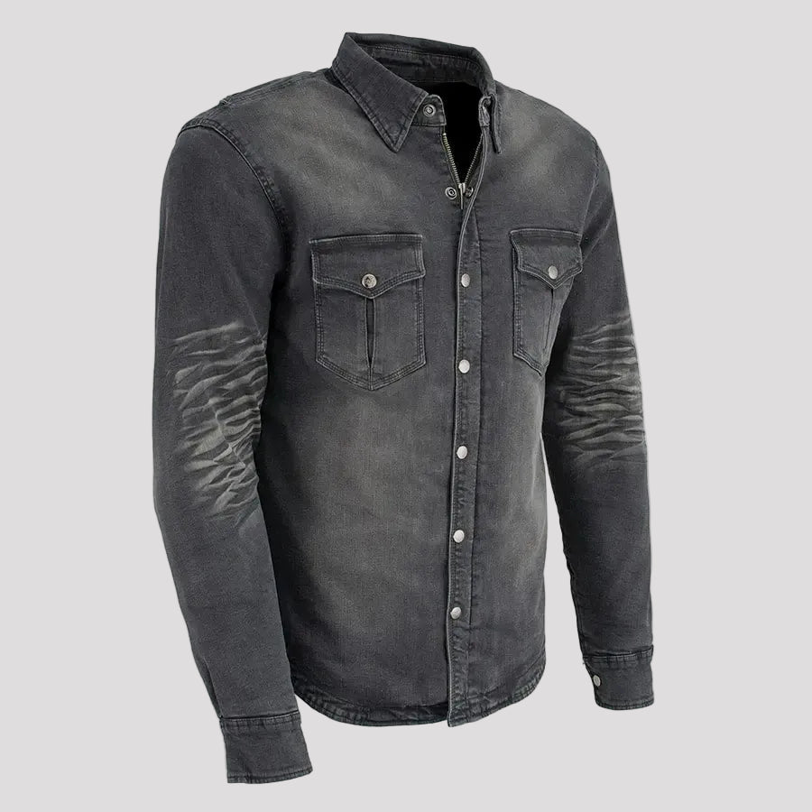 Milwaukee Leather Men's Faded Denim Armored Shirt Jacket
