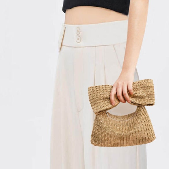 Christine | Natural Straw Clutch with Oversized Bow Detail