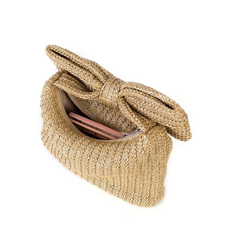 Christine | Natural Straw Clutch with Oversized Bow Detail