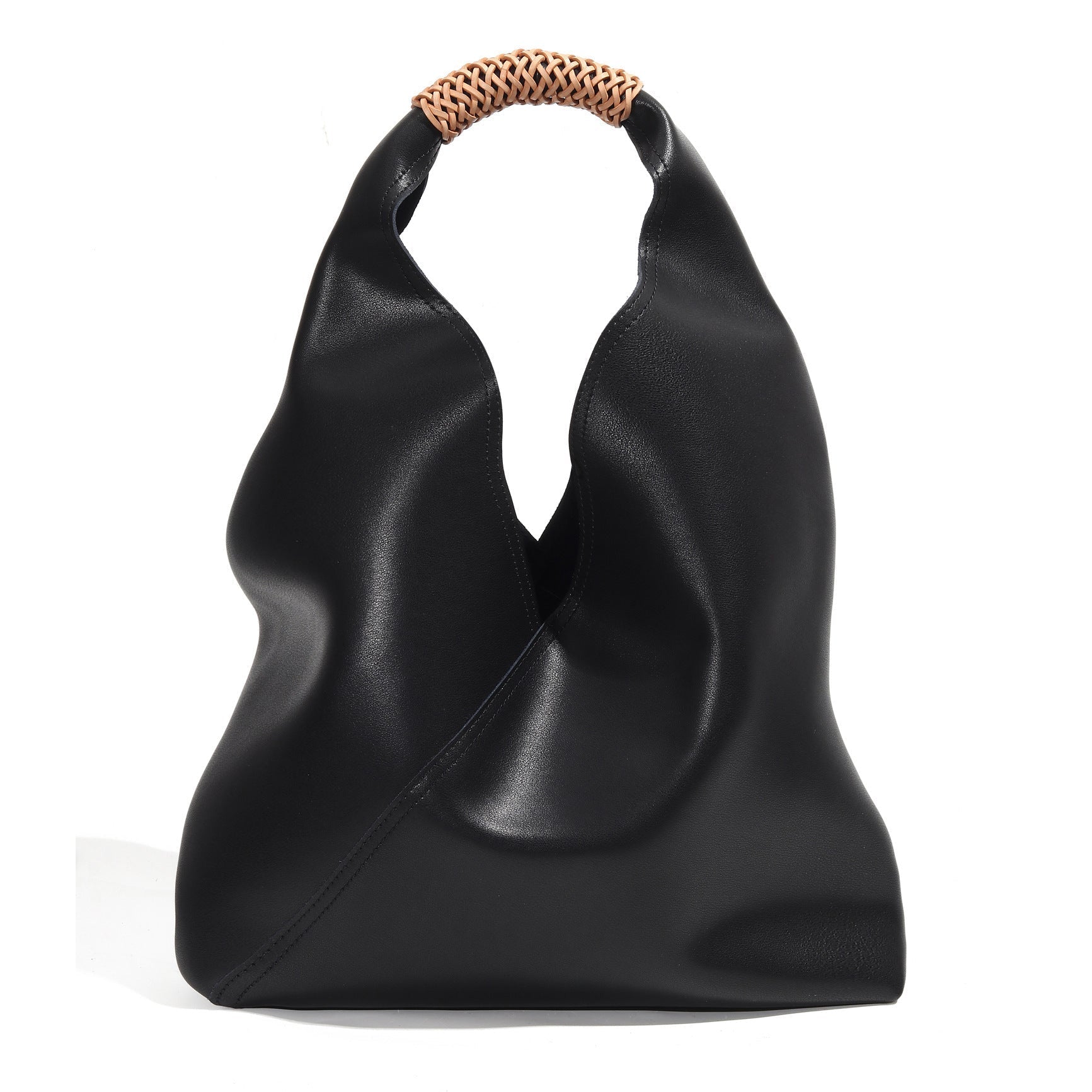 Lilly | Slouchy Shoulder Bag – Sculpted Vegan Leather Hobo with Woven Handle