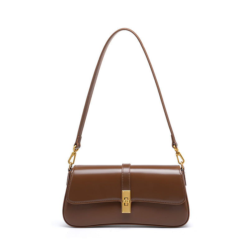 Éloise | Sleek Leather Baguette Bag – Detachable Strap & Gold-Tone Lock