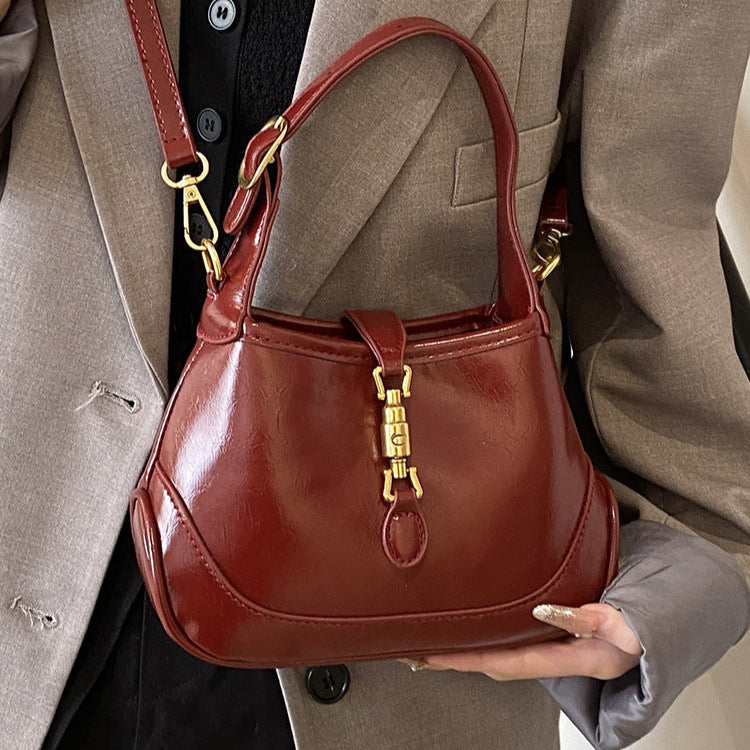 Sofie Saddle Bag – Glossy Burgundy Vegan Leather Shoulder Bag
