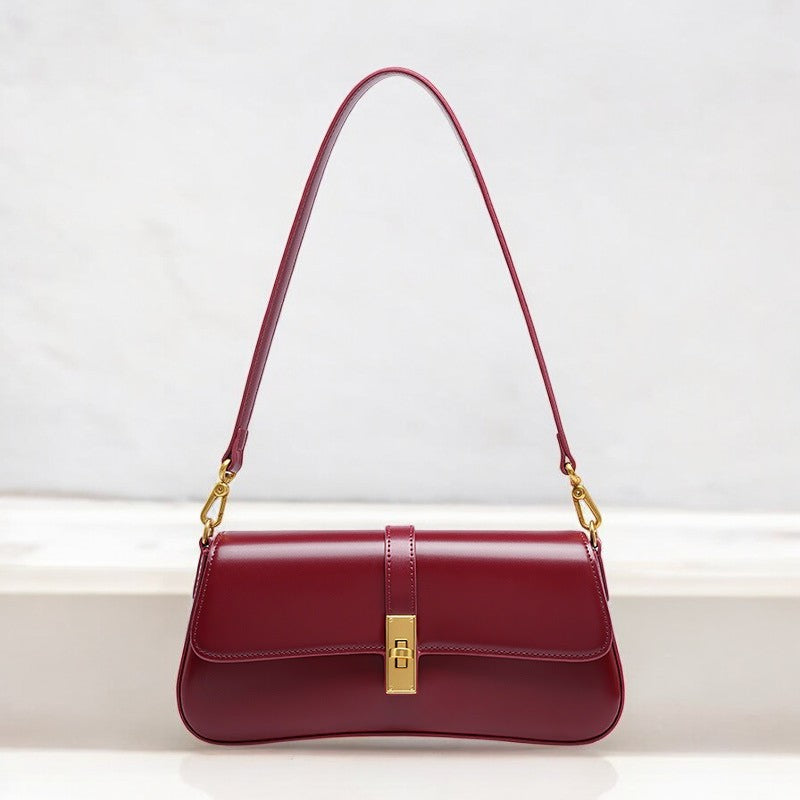 Éloise | Sleek Leather Baguette Bag – Detachable Strap & Gold-Tone Lock