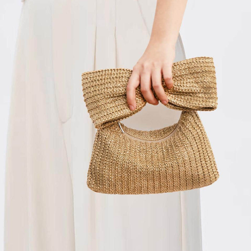 Christine | Natural Straw Clutch with Oversized Bow Detail