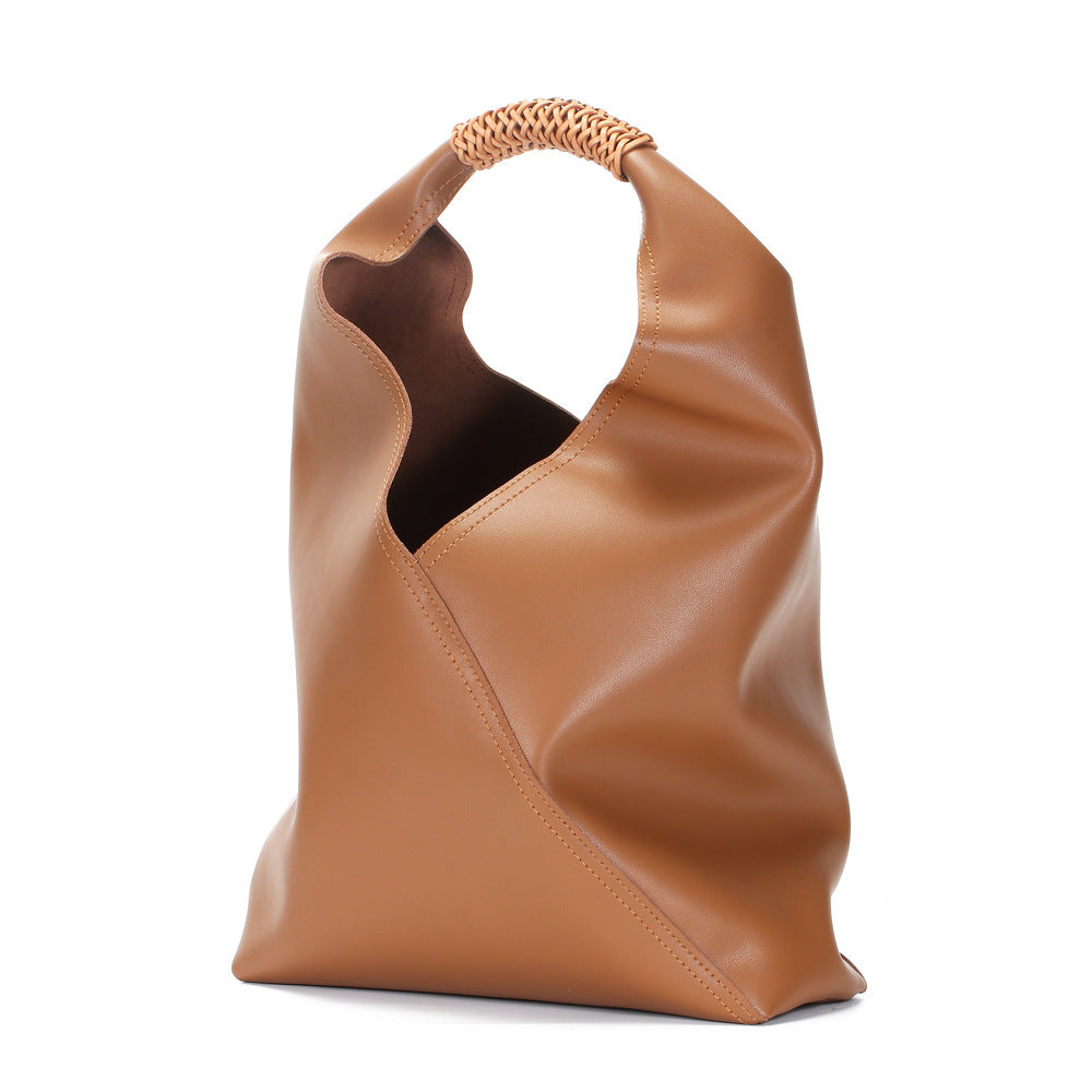 Lilly | Slouchy Shoulder Bag – Sculpted Vegan Leather Hobo with Woven Handle