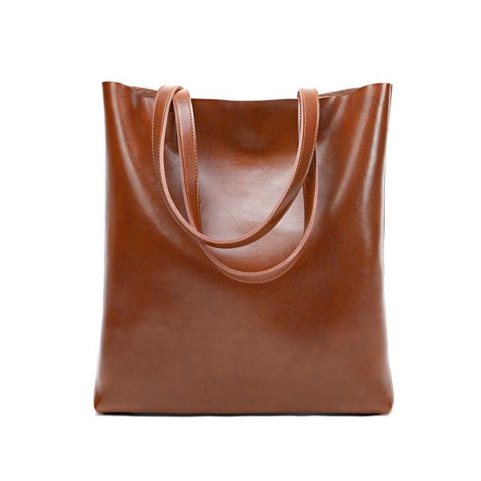 Alma | Classic Leather Tote Bag – Slim Handles & Spacious Interior