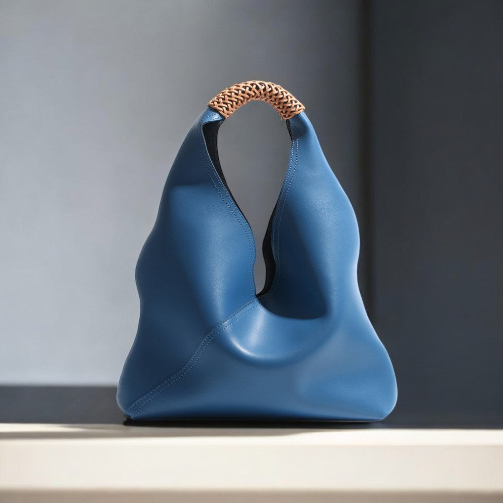 Lilly | Slouchy Shoulder Bag – Sculpted Vegan Leather Hobo with Woven Handle