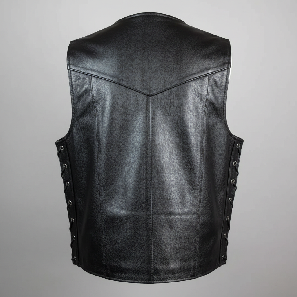 Men’s Buffalo Leather Biker Vest. Adjustable Side Lace Vest