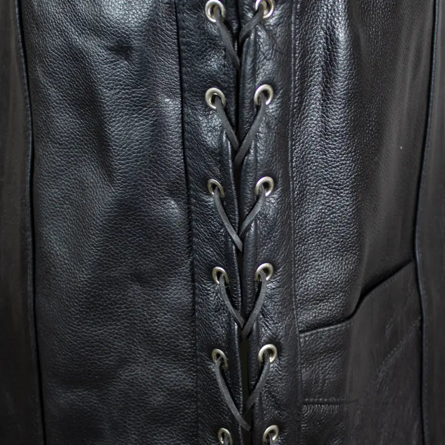 Men’s Buffalo Leather Biker Vest. Adjustable Side Lace Vest