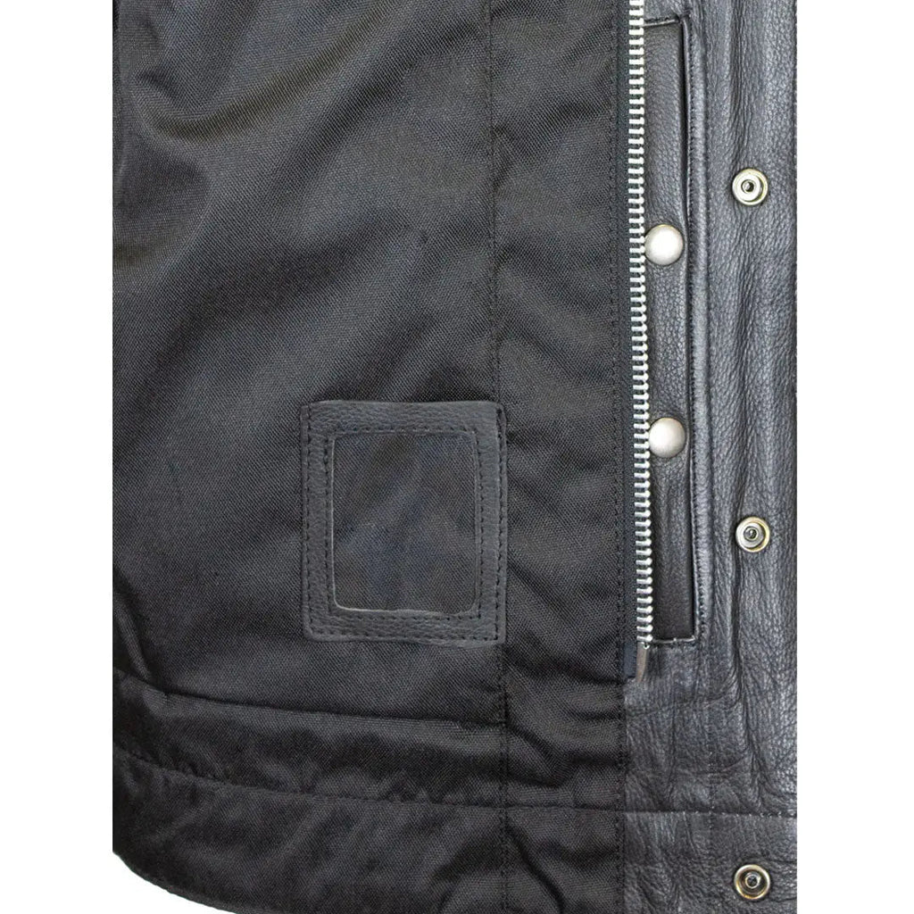 Open Road Men's Upside Leather with Black Stitched Diamonds Vest