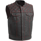 Open Road Men's Upside Leather with Red Stitched Diamonds Vest