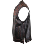 Open Road Men's Upside Leather with Red Stitched Diamonds Vest