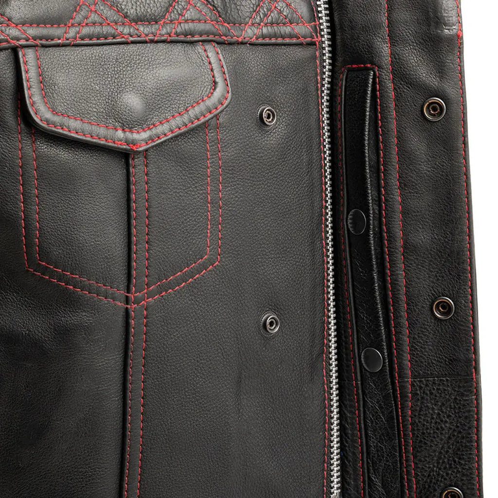 Open Road Men's Upside Leather with Red Stitched Diamonds Vest