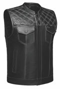 Open Road Men's Upside Leather with White Stitched Diamonds Vest
