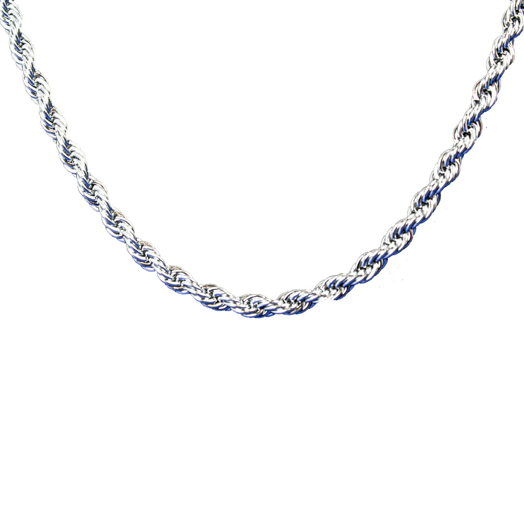 Men’s 24" Stainless Steel Silver Rope Chain Necklace. Heavy-Duty Biker Necklace