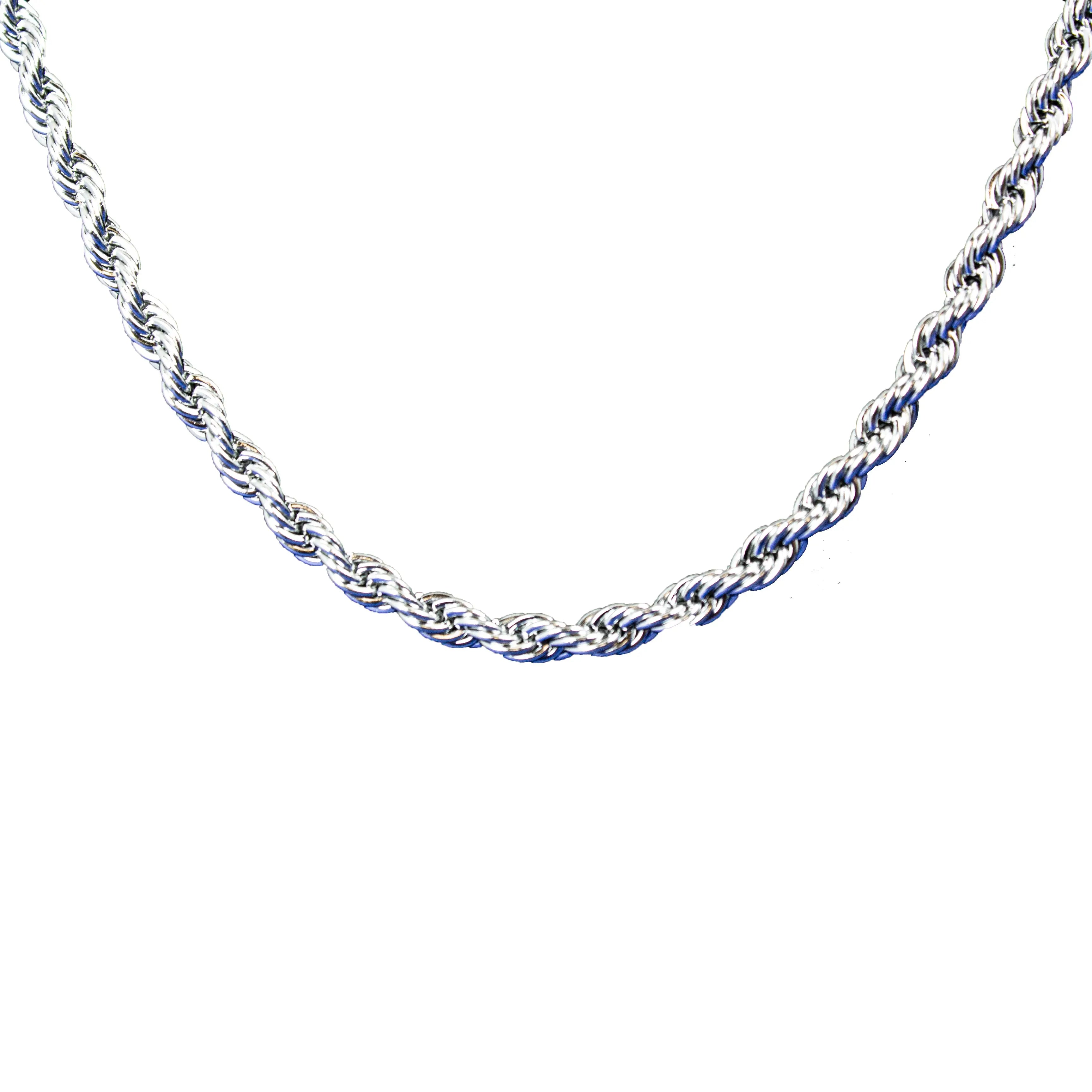 Men’s 24" Stainless Steel Silver Rope Chain Necklace. Heavy-Duty Biker Necklace
