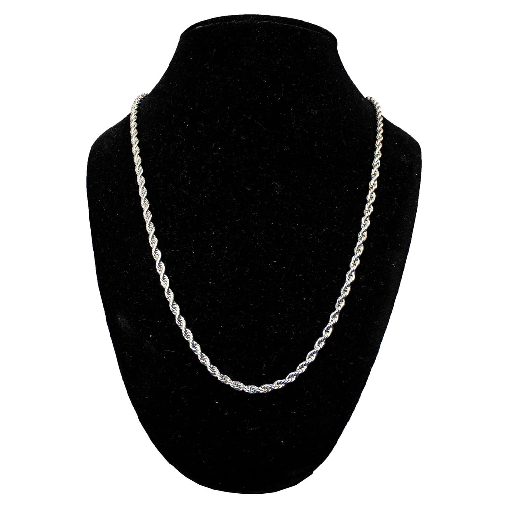 Men’s 24" Stainless Steel Silver Rope Chain Necklace. Heavy-Duty Biker Necklace