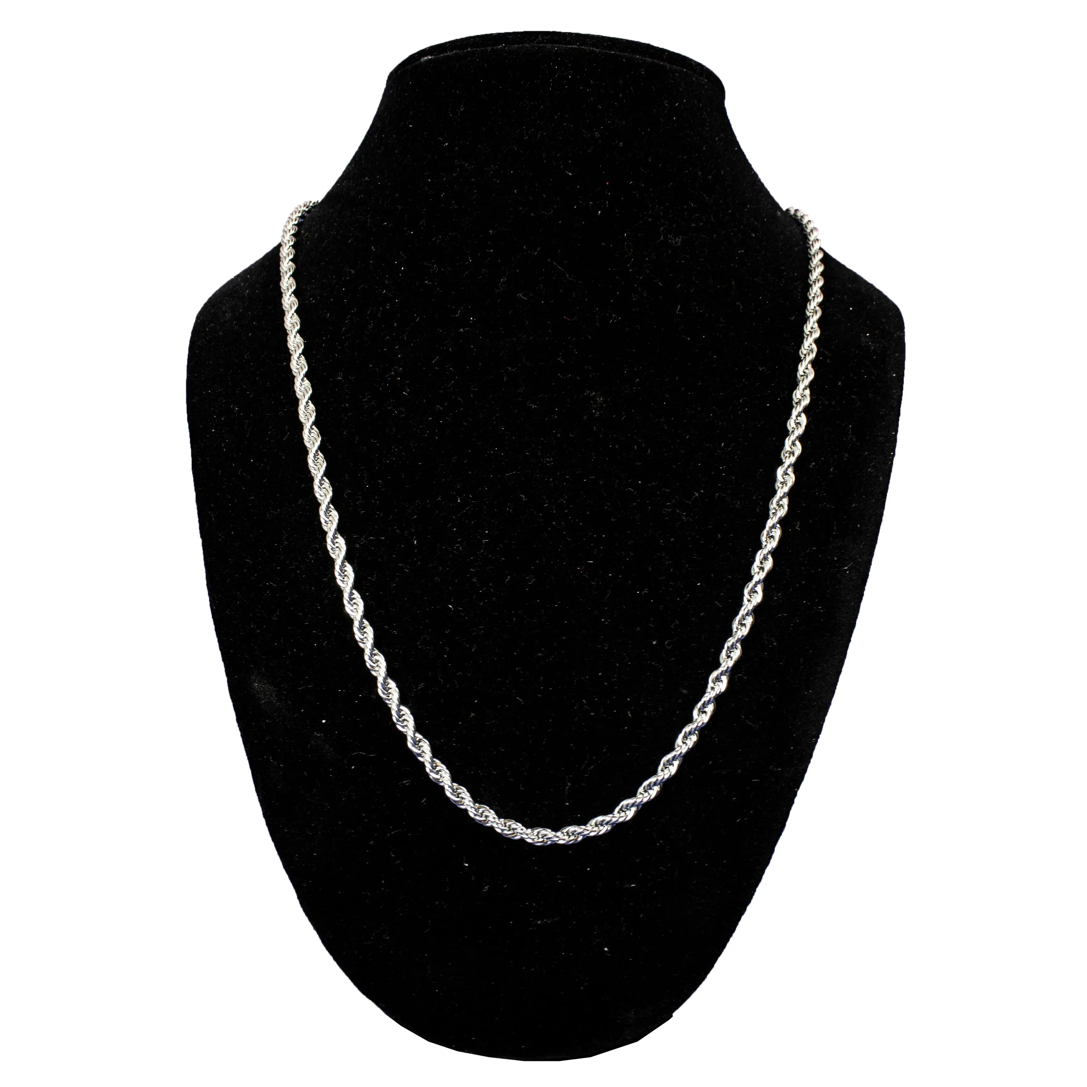 Men’s 24" Stainless Steel Silver Rope Chain Necklace. Heavy-Duty Biker Necklace