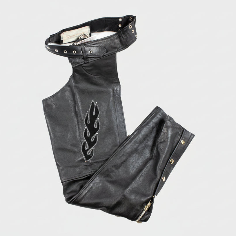 Open Road Women's Flame Inlay Premium Leather Chaps