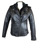 Open Road Women's Hooded Classic Leather Motorcycle Jacket
