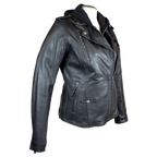 Open Road Women's Hooded Classic Leather Motorcycle Jacket