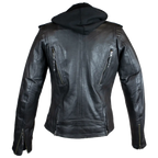 Open Road Women's Hooded Classic Leather Motorcycle Jacket