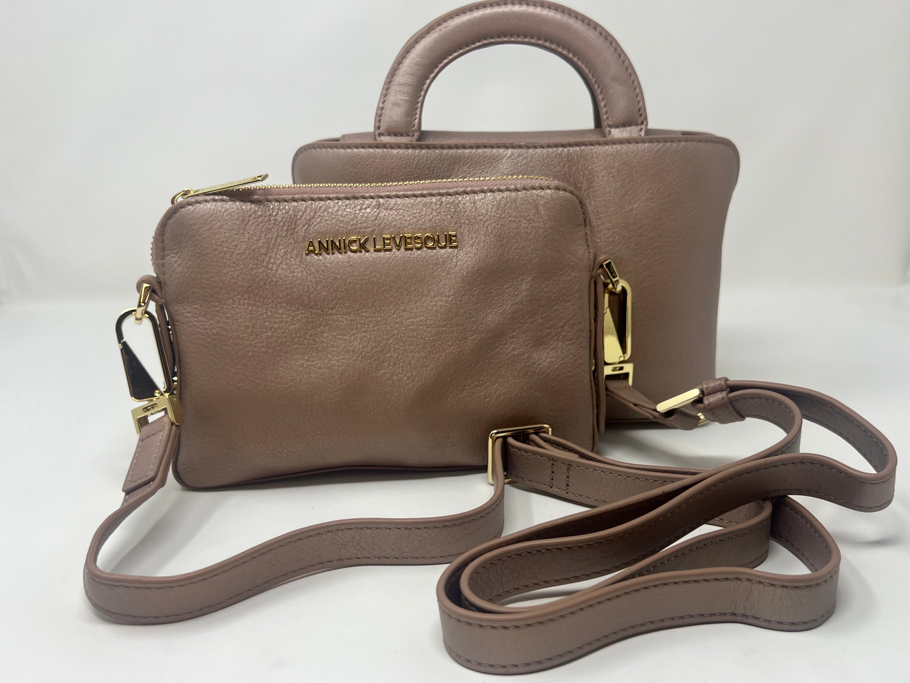 Sac à main en cuir Clarence , deux en un, Rose platine