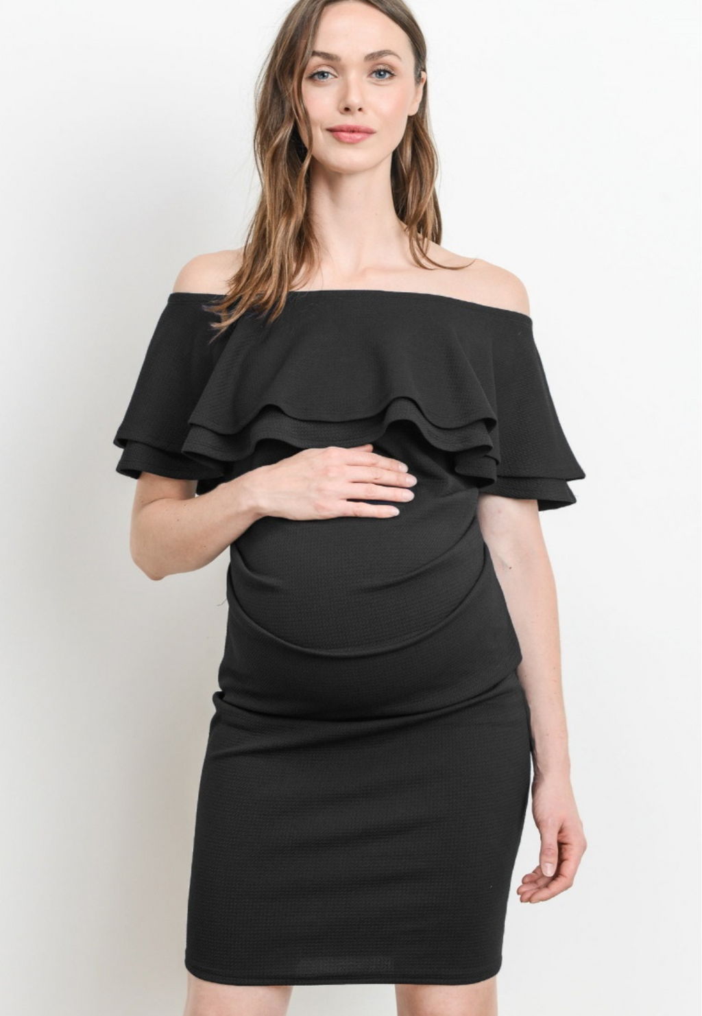 Double Ruffle Off Shoulder Maternity Dress