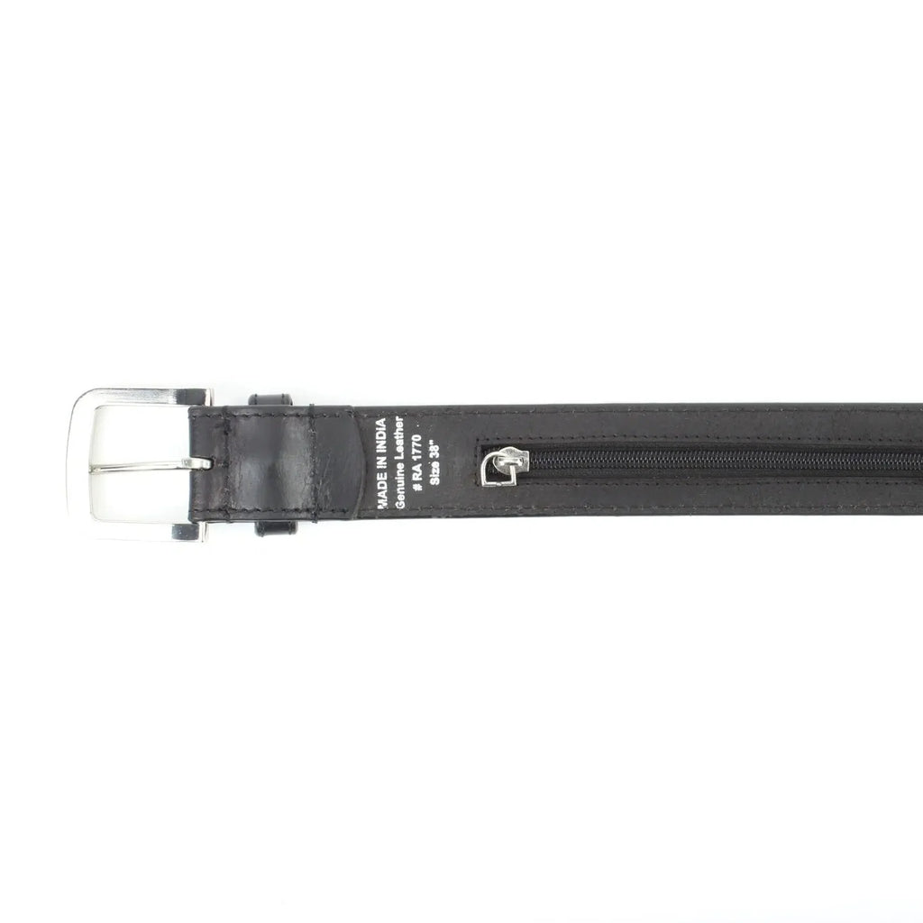 Men’s Buff Grain Leather Travel Belt with Secret Internal Zipper Pocket