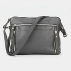 Leather Crossbody Slim Bag with Zippered Pockets & Adjustable Strap