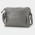 Leather Crossbody Slim Bag with Zippered Pockets & Adjustable Strap