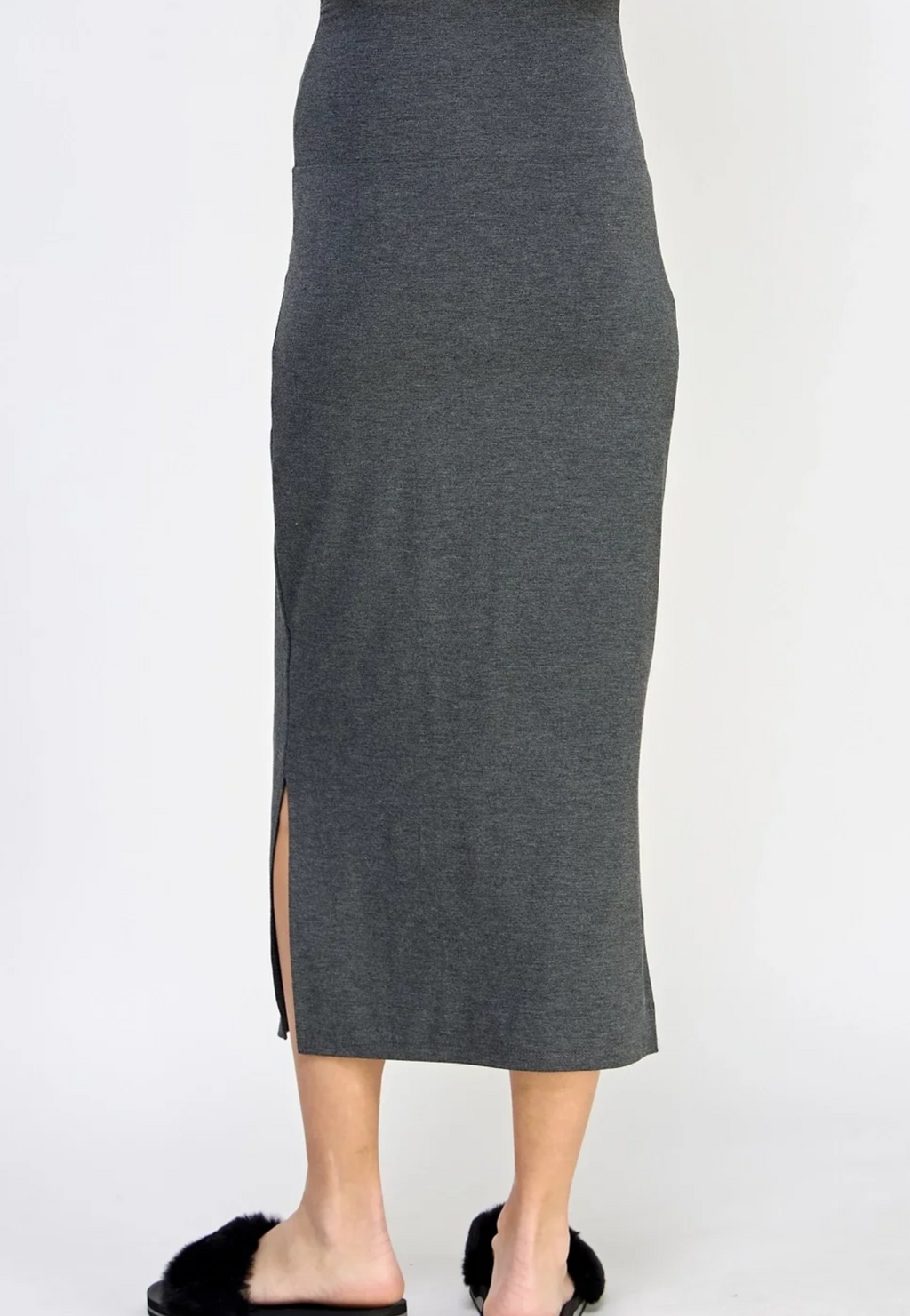 Rayon Modal Side Slit Maternity Midi Skirt