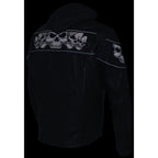 Milwaukee Leather Men's Crossover Scooter Jacket w/ Reflective Skulls & Full Sleeve Removable Hoodie