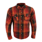 Milwaukee Leather Men's Red & Orange Armored Flannel Biker Shirt w/ Reinforced Fibers