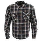 Milwaukee Leather Men's Brown Checkered Armored Flannel Biker Shirt w/ Reinforced Fibers