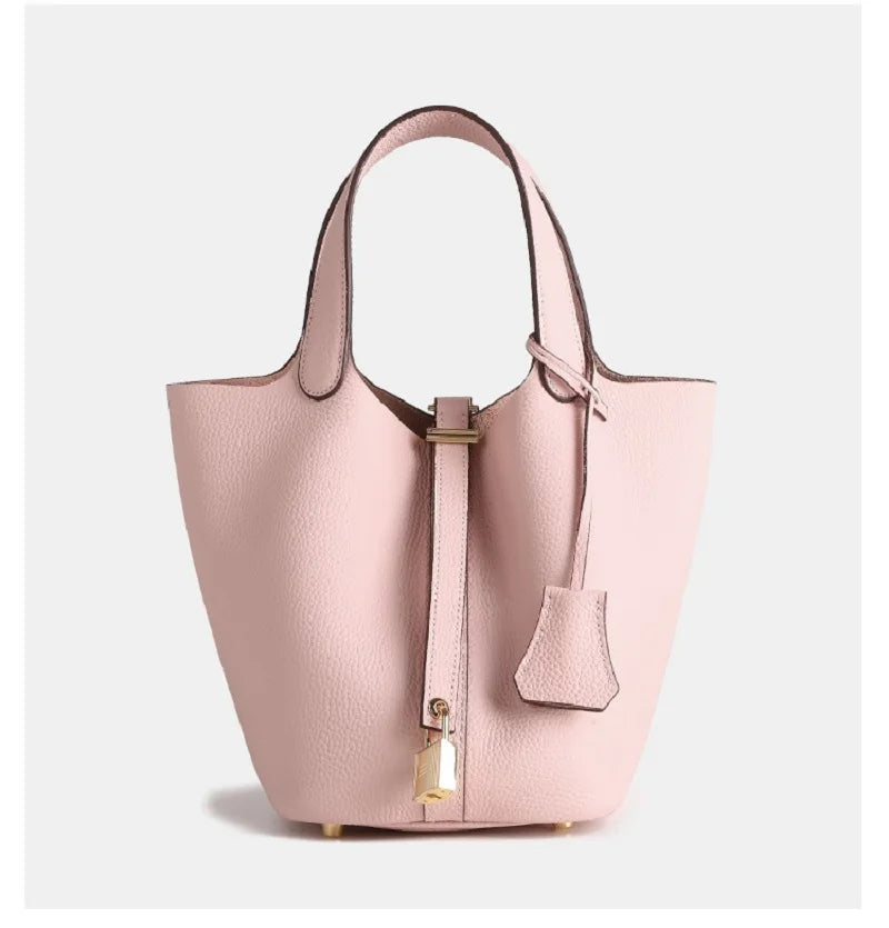 Elaris | Luxe Taupe Leather Bucket Bag – Timeless & Elegant