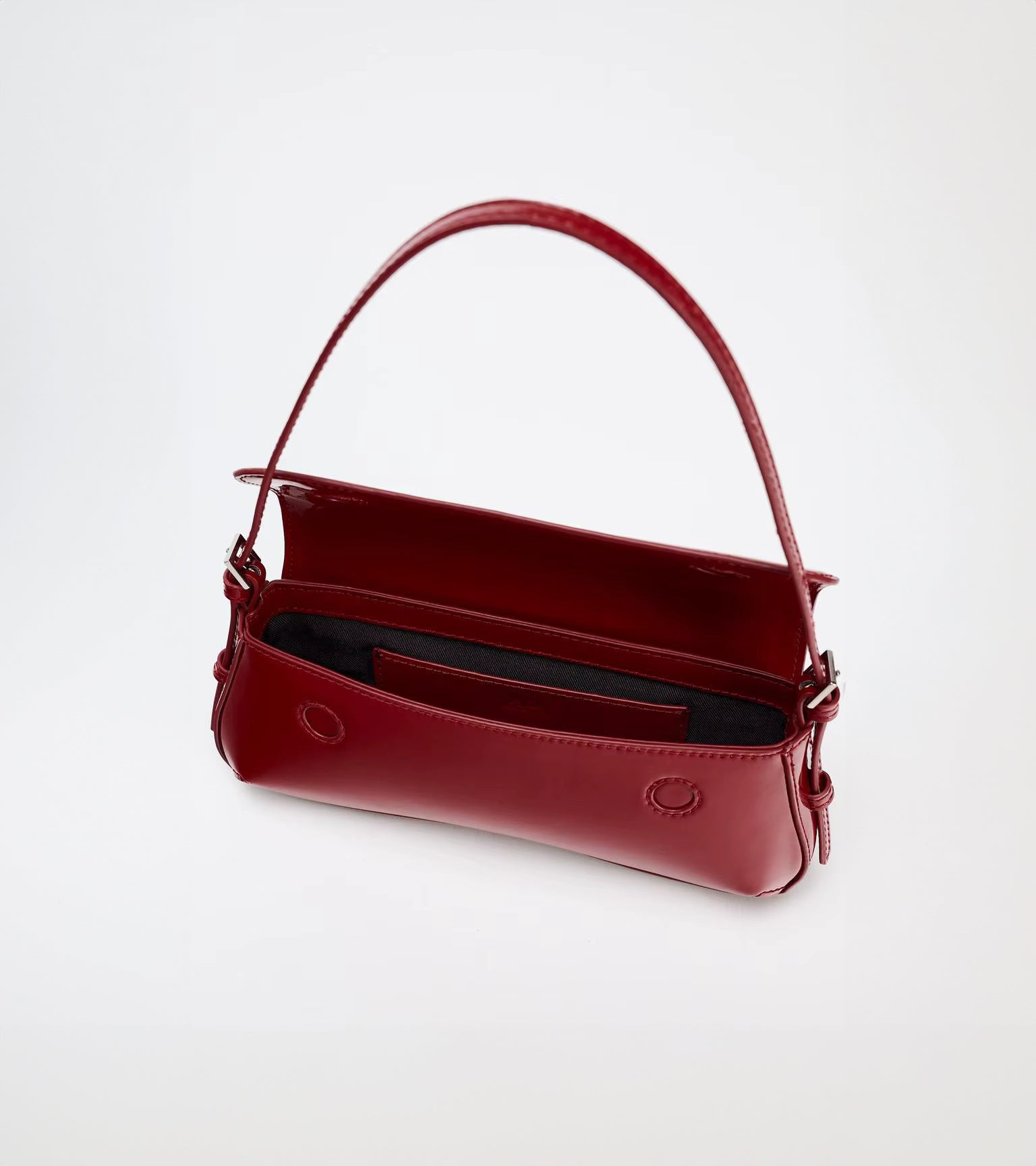 Lina | Glossy Vegan Leather Shoulder Bag – Sleek Flap & Retro Baguette Shape