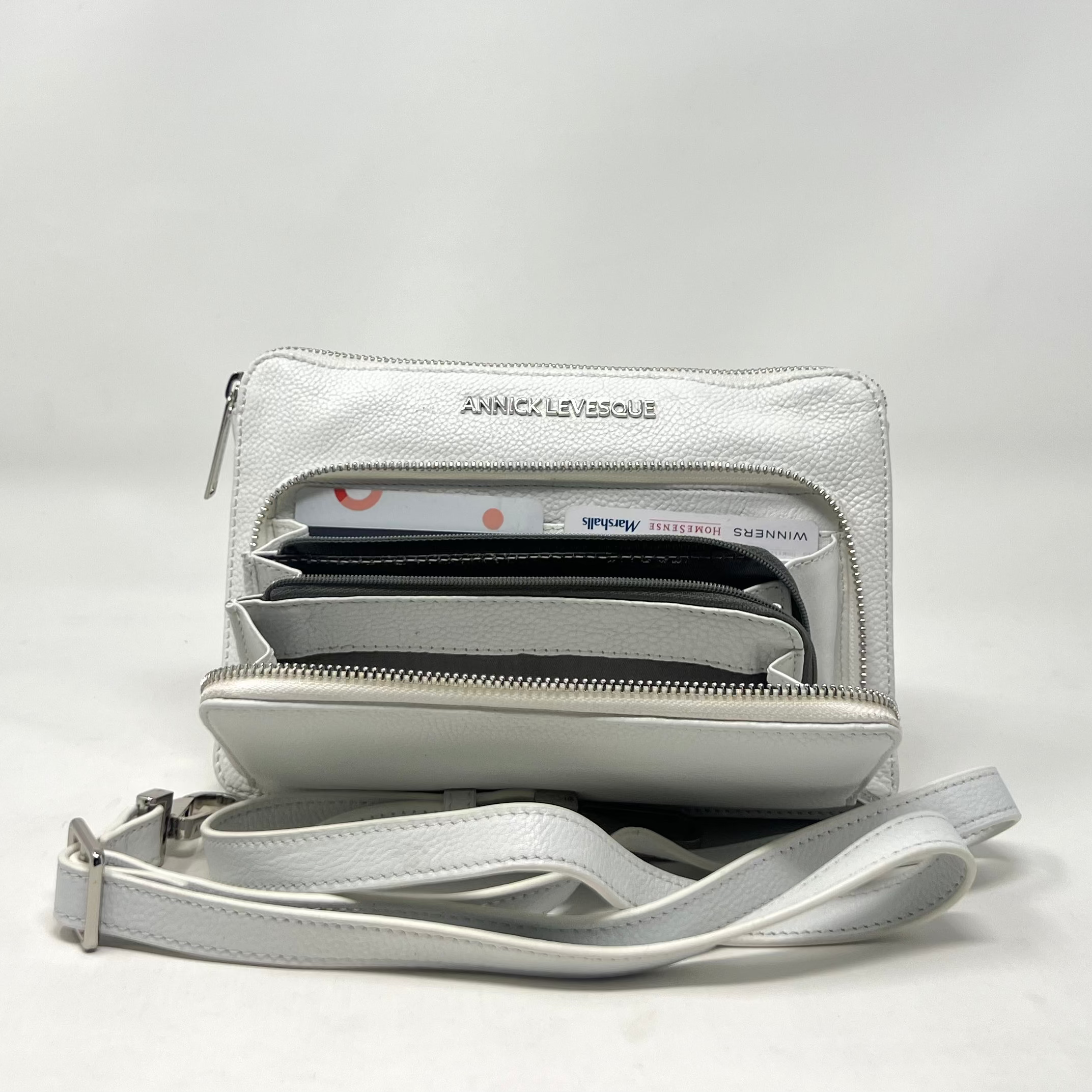 Petit Sac à Main Portefeuille en Cuir Véritable Blanc, Carmen